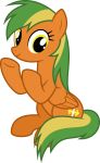  2020 absurd_res alpha_channel equid equine fan_character female feral green_hair hair happy hasbro hi_res looking_at_viewer mammal multicolored_hair my_little_pony orange_body parclytaxel pegasus raised_hoof simple_background sitting smile solo transparent_background two_tone_hair wings yellow_eyes 