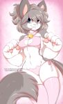  anthro big_hands blue_eyes bottomwear breasts cleavage clothed clothing costume domestic_cat felid feline felis female fluffy fluffy_tail fur grey_hair hair hi_res long_tail mammal rainbowscreen simple_background skimpy solo watermark white_body white_fur 