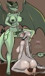  absurd_res anthro bodily_fluids breasts butt cum cum_on_face dragon duo elf erection female genital_fluids genitals green_body grey_body gynomorph gynomorph/female hi_res humanoid intersex intersex/female penis scalie tutifruti_(artist) 