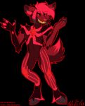  anthro canid canine claws fangs fluffy fluffy_tail fur greendayfox hair hi_res male mammal open_mouth open_smile red_body red_eyes red_fur red_hair simple_background smile solo 