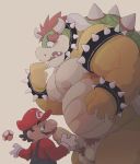  2020 anthro balls belly blush bowser clothing dumdum duo erection genitals hi_res human kemono koopa male male/male mammal mario mario_bros moobs nintendo nipples overweight overweight_male penis scalie shirt topwear video_games 