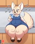  2020 aggressive_retsuko anthro arm_support belly big_tail black_eyes blush blush_stickers bottomwear breasts brown_nose canid canine cellphone clothed clothing digital_media_(artwork) eyelashes female fennec fenneko footwear fox fur holding_object holding_phone inside laugh looking_at_object mammal nekocrispy open_mouth overweight overweight_anthro overweight_female patreon phone sanrio shirt shoes sitting skirt smile solo tan_body tan_fur text thick_thighs topwear url vest wide_hips 