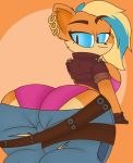  activision anthro bandicoot belt big_breasts big_butt breasts butt crash_bandicoot_(series) ear_piercing ear_ring female golden_is_bunny hair highlights_(coloring) huge_breasts huge_butt humanoid mammal marsupial multicolored_hair piercing pirate_tawna rear_view side_boob simple_background solo tawna_bandicoot thick_thighs two_tone_hair video_games wide_hips 