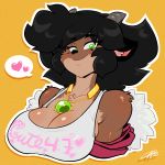  &lt;3 1:1 anthro big_hair bovid breasts bust_portrait caprine chalo cleavage clothed clothing coat female goat green_eyes hair hope_(chalo) horn jewelry looking_at_viewer mammal necklace portrait shirt smile smiling_at_viewer solo speech_bubble tank_top topwear 