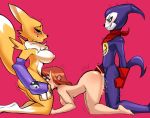  all_fours anthro bandai_namco big_breasts bodily_fluids breasts canid canine cum cum_in_pussy cum_inside cunnilingus darigem digimon digimon_(species) doggystyle female female/female fox from_behind_position genital_fluids genitals group group_sex hair hi_res human humanoid imp impmon male male/female mammal nude oral pussy red_hair renamon rika_nonaka sex threesome vaginal 