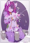  alpaca anthro bodily_fluids breasts camelid eyewear female glasses hair hi_res lactating mammal multi_breast navel nude purple_hair sicmop solo teats 