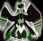  anthro black_body black_fur claws fangs fur green_body green_fur greendayfox hi_res male multicolored_body multicolored_fur purple_eyes simple_background solo tongue tongue_out white_body white_fur wings 