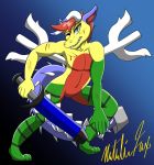  anthro blood bodily_fluids brown_body claws dragon fangs green_body greendayfox hi_res holding_object holding_weapon horn male melee_weapon multicolored_body one_eye_closed open_mouth simple_background solo spikes sword weapon yellow_body 