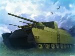  artist_name bird caterpillar_tracks cloud cloudy_sky day grass ground_vehicle landship military military_vehicle motor_vehicle no_humans o-i_superheavy_tank_series original signature sky sun tank tree yunagi_(arukumaruta) 