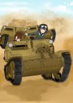  2girls amaretto_(girls_und_panzer) anzio_(emblem) anzio_military_uniform artist_request black_hair braid brown_eyes brown_hair carro_veloce_cv-33 caterpillar_tracks cloud commentary_request day emblem girls_und_panzer ground ground_vehicle highres military military_vehicle motor_vehicle multiple_girls pepperoni_(girls_und_panzer) sand short_hair side_braid smile tank 