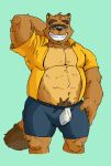  2020 anthro belly brown_body brown_fur bulge canid canine clothed clothing eyes_closed eyewear fur glasses hi_res humanoid_hands kemono kounfuyu kounosuke_(morenatsu) male mammal morenatsu musclegut open_clothing open_shirt open_topwear overweight overweight_anthro overweight_male raccoon_dog shirt solo tanuki topwear underwear video_games visual_novel 