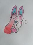  3:4 absurd_res anthro big_penis black_nose blue_eyes bodily_fluids bow_tie duo ears_up eeveelution feral fur genitals glu_the_sylveon glu_the_sylveon_(character) hi_res humanoid_genitalia humanoid_penis looking_up male male/male nintendo open_mouth penis pink_body pink_fur pok&eacute;mon pok&eacute;mon_(species) saliva scar sylveon video_games white_body white_fur 