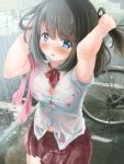  bra cleavage open_shirt see_through seifuku tachiinu wet wet_clothes 