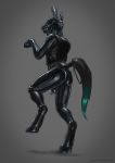  2020 ambiguous_species anthro balls bdsm bit_gag buckle chastity_cage chastity_device clothing deusexmoose gag genitals harness hi_res male petplay ponyplay roleplay rubber rubber_suit simple_background solo straps walking 