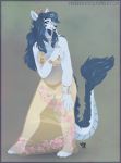  2018 anthro antlers biped blue_eyes blue_hair breasts character_request clothed clothing deervvitch dragon female hair horn solo standing translucent translucent_clothing 