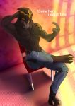  alien beckoning bottomwear chair clothed clothing digitigrade furniture gesture hand_behind_head hi_res jeans linuell looking_at_viewer male mass_effect muscular muscular_male pants red_eyes scar sitting solo topless turian video_games zinkalivix 