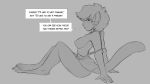  16:9 after_transformation anthro breasts clothing dialogue domestic_cat english_text familiar felid feline felis female fur grey_background hair mammal monochrome nipples nude simple_background solo text transformation watsup widescreen 