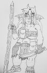  arkail/vonarkail big_breasts big_butt breasts butt fantasy female goblin half_naked hi_res humanoid hunter monochrome short_stack tribal 