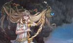  animal butterfly cropped horns instrument long_hair original rain tagme_(artist) water 