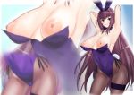  animal_ears areolae armpits breasts breasts_outside bunny_ears bunny_girl bunny_tail bunnysuit detached_collar fate/grand_order fate_(series) highres large_areolae large_breasts leotard long_hair pantyhose piercing_bunny purple_hair purple_leotard scathach_(fate)_(all) scathach_(fate/grand_order) strapless strapless_leotard tail zourion 