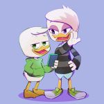  1:1 anatid anseriform anthro avian bird bottomless clothed clothing disney duck ducktales ducktales_(2017) female footwear hoodie lena_(ducktales) louie_duck male phone shirt shoes topwear unknown_artist 