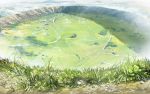  crater day grass hachiya_shohei highres landscape nature no_humans original outdoors river scenery signature water 
