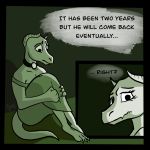  1:1 anthro clothed clothing digital_media_(artwork) english_text female hi_res horn kiska_(trash_knight) kobold scalie simple_background solo text threepaws trash_knight 