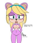  absurd_res anthro blonde_hair blue_eyes blush breasts candy_the_mongoose drkilljoy english_text fan_character female fur genitals hair herpestid hi_res mammal mobian_mongoose mongoose purple_body purple_fur pussy shy solo sonic_the_fighters sonic_the_hedgehog_(series) text 
