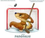  ambiguous_gender black_eyes brown_body brown_scales claws cryptid-creations english_text feral fur goalie hockey hockey_puck hockey_stick humor ice mammal net pangolin pun scales simple_background solo sport tan_body tan_fur text url visual_pun white_background 