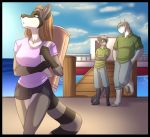  anthro black_border blonde_hair boat border breasts brown_body brown_fur clothed clothing equid equine eve_(wolfpack67) felid female fur green_eyes group hair horse male mammal pantherine procyonid raccoon vehicle water watercraft wolfpack67 ziggie13 