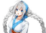  aliasing aqua_eyes blush braids gray_hair headdress japanese_clothes kimono kizuna_akari long_hair third-party_edit twintails voiceroid white yodare_(3yami8) 