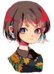  1girl blue_pupils brown_eyes brown_hair closed_mouth floral_print green_shirt ka_(marukogedago) looking_at_viewer original portrait shirt short_hair simple_background smile solo white_background 