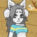  1:1 anthro breasts clothed clothing female fur hair looking_at_viewer mammal smile solo tem temmie_(undertale) under_boob undertale video_games white_body white_fur 