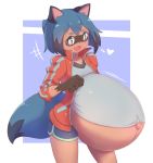 &lt;3 1111122 anthro belly big_belly brand_new_animal canid canine clothed clothing female fully_clothed hyper hyper_belly hyper_pregnancy looking_at_viewer mammal michiru_kagemori midriff pregnant raccoon_dog solo studio_trigger young 