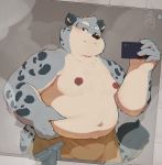  2020 absurd_res anthro belly blush cellphone felid feline hi_res humanoid_hands kemono male mammal moobs nipples overweight overweight_anthro overweight_male phone piero03432812 smartphone solo 
