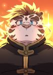  2020 absurd_res anthro biped blue_eyes blush clothed clothing felid fur hi_res kemono licho_(tas) male mammal pantherine portrait ptcmtr solo tiger tokyo_afterschool_summoners video_games white_body white_fur 