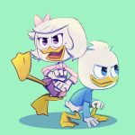  1:1 accessory anatid anseriform anthro avian bird bottomless bottomwear clothed clothing dewey_duck disney duck ducktales ducktales_(2017) duo female hair_accessory hair_bow hair_ribbon male ribbons shirt skirt teadotdot topwear webby_vanderquack 