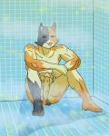  2020 3d_(artwork) anthro balls biped charliewolfie digital_media_(artwork) domestic_cat epic_games felid feline felis fortnite fur genitals male mammal nude shower smile solo video_games water 