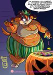  anthro badger breasts candy cleavage clothed clothing dialogue english_text female food halloween hi_res holidays jack-o&#039;-lantern mammal mustelid musteline overweight overweight_anthro overweight_female royaljellysandwich solo sonic_boom sonic_the_hedgehog_(series) sticks_the_jungle_badger text 