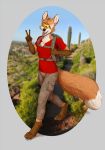  2020 4_toes 5_fingers absurd_res anthro araivis-edelveys black_nose canid canine clothed clothing day detailed_background digital_media_(artwork) fingers fox hi_res male mammal open_mouth outside sky smile solo teeth toes tongue 