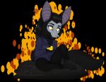  anthro big_ears black_body black_fur black_hair fluffy fur grey_body grey_fur hair long_hair looking_at_object male multicolored_body multicolored_fur myreus rubber_duck simple_background sitting smile solo xredpandax_(artist) yellow_eyes 