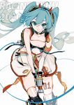  1girl ahoge aiming_at_viewer aqua_eyes aqua_hair armored_boots black_gloves boots cable commentary feet_out_of_frame fingerless_gloves gloves goodsmile_racing hatsune_miku headphones headset highres holding impact_wrench leaning_forward logo long_hair looking_at_viewer racing_miku racing_miku_(2020) rumoon_cocoa see-through skindentation skirt smile smiley_face standing thighhighs twintails very_long_hair vocaloid white_background white_skirt zipper 
