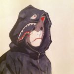  anbu bape black_eyes english_commentary fashion highres hood hood_up hoodie lucas_diaz mask naruto naruto_(series) shark_hood solo traditional_media 