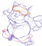  2020 anthro belly canid canine canis domestic_dog humanoid_hands kemono live-a-hero male mammal nuka342 procy simple_background slightly_chubby solo video_games visor white_background 