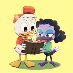  1:1 anatid anseriform anthro avian bird book bottomless bottomwear clothed clothing disney duck ducktales ducktales_(2017) duo female hat headgear headwear huey_duck hummingbird male pants shirt teadotdot topwear violet_sabrewing 