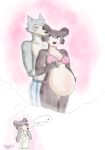  &lt;3 2020 anthro beastars blush boxers_(clothing) bra canid canine canis clothed clothing daydream duo female fur hand_holding hi_res juno_(beastars) legoshi_(beastars) lingerie love male male/female mammal panties pregnant romantic_couple tairedfox thought_bubble topless topless_male underwear wolf 