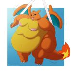  absurd_res anthro areola big_breasts blep blue_eyes bodily_fluids breasts charizard exercise female hi_res huge_breasts morbidly_obese morbidly_obese_anthro morbidly_obese_female nintendo nipples obese obese_anthro obese_female overweight overweight_anthro overweight_female pok&eacute;mon pok&eacute;mon_(species) solo sweat thick_thighs tongue tongue_out video_games whooperscooper 