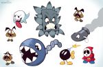  2020 ambiguous_gender animate_inanimate bob-omb boo_(mario) bullet_bill chain chain_chomp goomba hi_res mario_bros mask nintendo open_mouth red_eyes sharkrags sharp_teeth shyguy simple_background smile sphere_creature spikes spirit teeth thwomp tongue tongue_out video_games white_background 