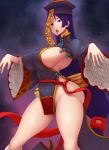  1girl abubu ass breasts covered_navel covered_nipples empty_eyes fate/grand_order fate_(series) hat highres jiangshi large_breasts long_hair minamoto_no_raikou_(fate/grand_order) no_panties open_mouth purple_eyes purple_hair qing_guanmao solo tongue tongue_out very_long_hair 