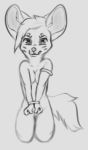  2020 angry_eyes anthro black_and_white bottomless bound breast_squish breasts canid canine clothed clothing digital_drawing_(artwork) digital_media_(artwork) female fox fur hi_res kitsune-2000 kneeling mammal monochrome nude rope sketch solo squish topless 